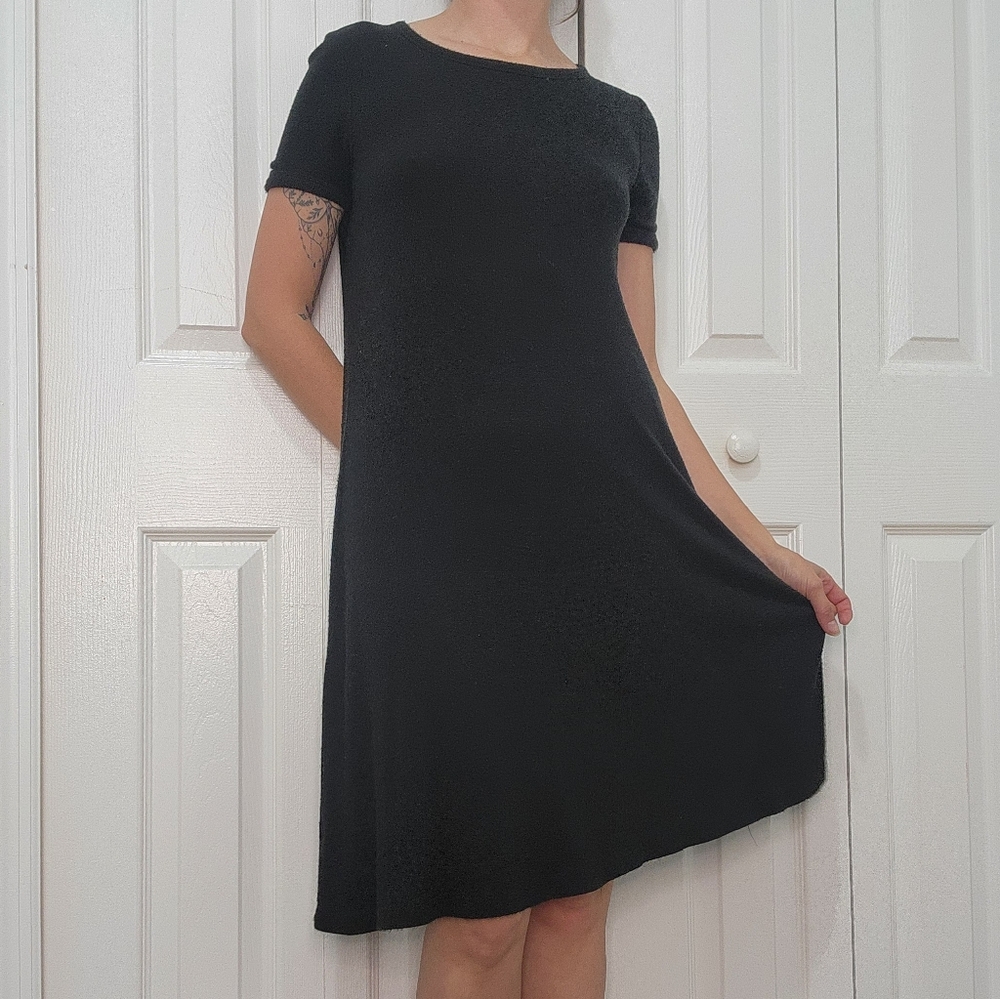Classic Black Short-Sleeve A-Line Dress